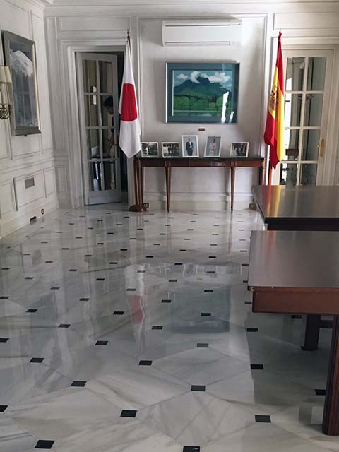 Pulido de marmol en la residencia del embajador del Japón en Madrid